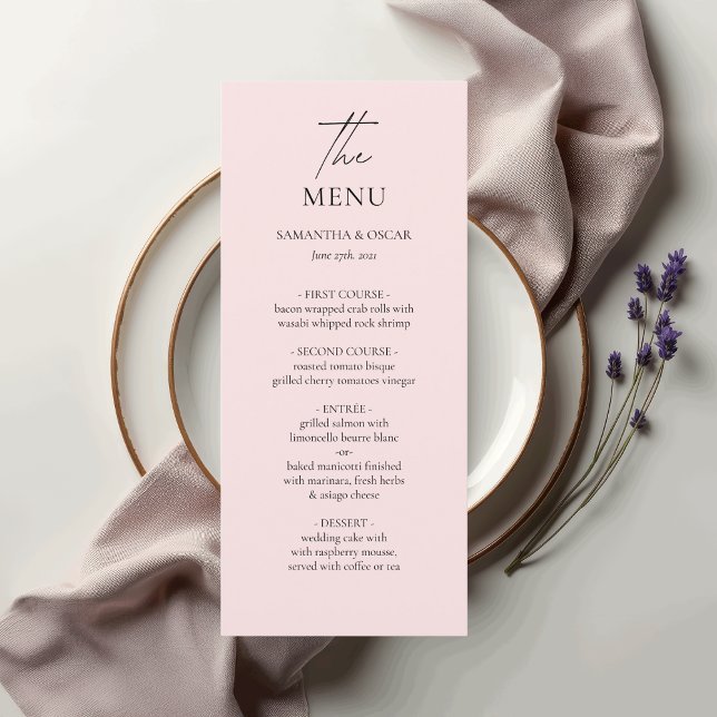 Blush Pink Minimalist Wedding Menu | Elegant  (Creator Uploaded)