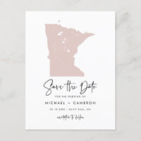 Blush Pink Minnesota Map Modern Save the Date