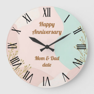 Blush Pink Mint Abstract Trendy Collection Large Clock