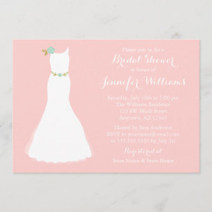 Blush Pink Mint Floral Wedding Gown Bridal Shower Invitation