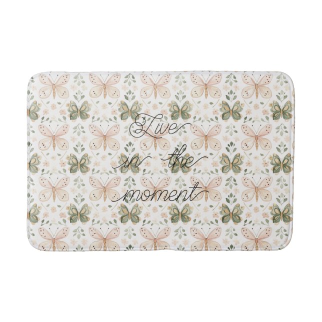 Blush Pink Mint Green Butterflies  Bath Mat (Front)