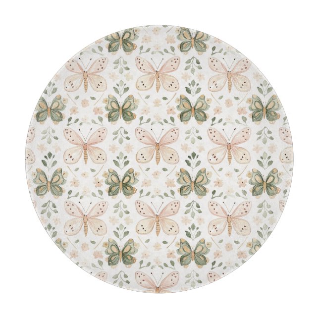 Blush Pink Mint Green Butterfly Cutting Board (Front)