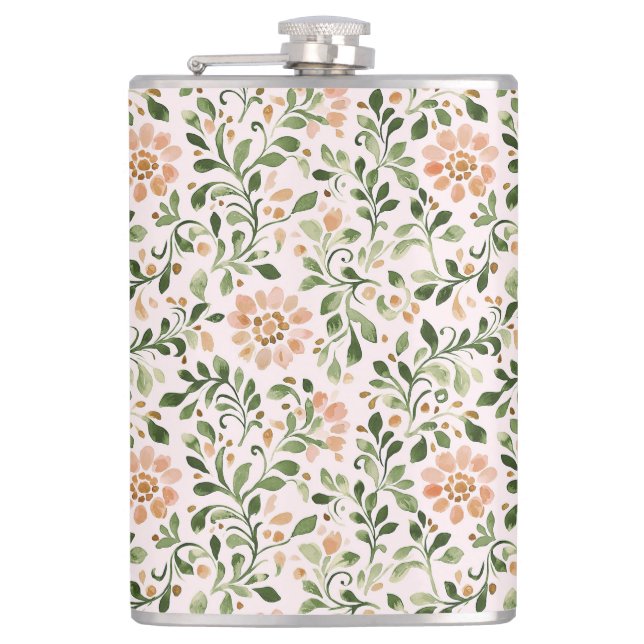 Blush Pink Mint Green Butterfly Hip Flask (Front)