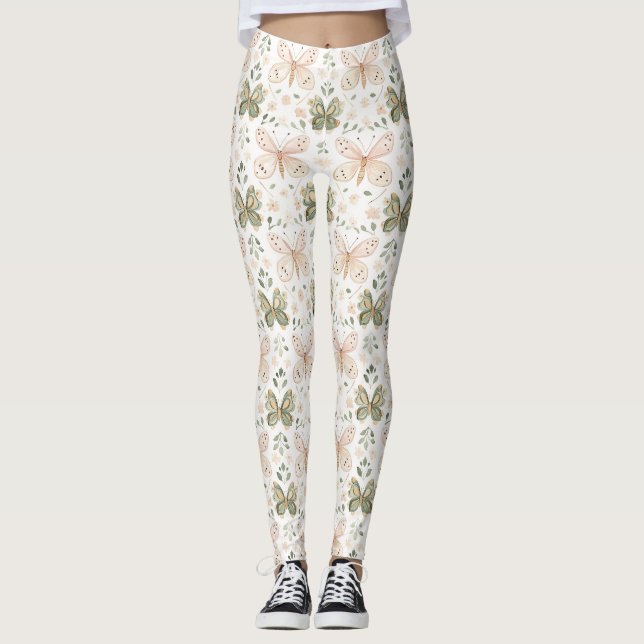 Blush Pink Mint Green Butterfly Leggings (Front)