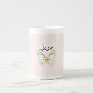 Blush Pink Mint Green Gold Butterfly  Bone China Mug