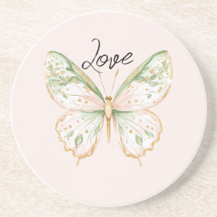 Blush Pink Mint Green Gold Butterfly Love Coaster