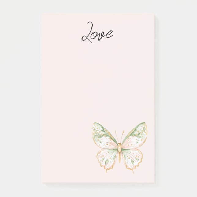Blush Pink Mint Green Gold Butterfly Love Post-it Notes (Front)