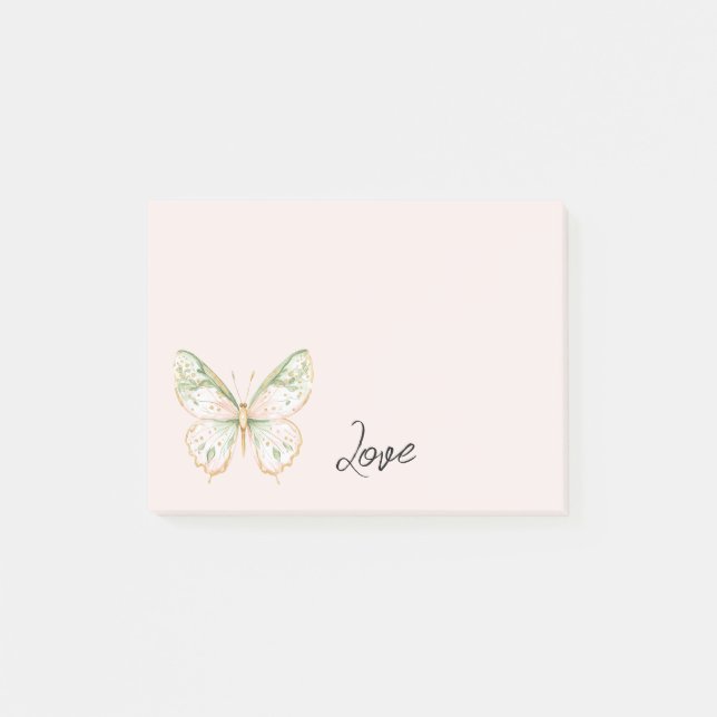 Blush Pink Mint Green Gold Butterfly Love Post-it Notes (Front)