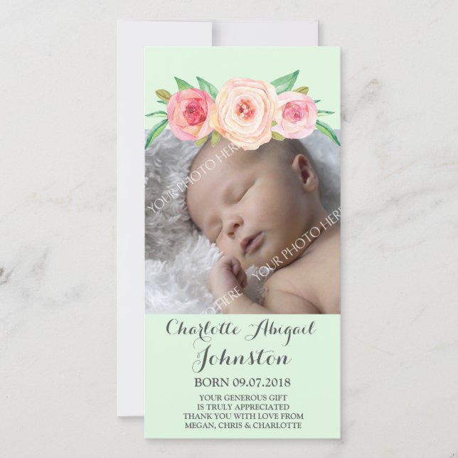 Blush Pink MintThank You Baby Shower Thank You Card (Front)