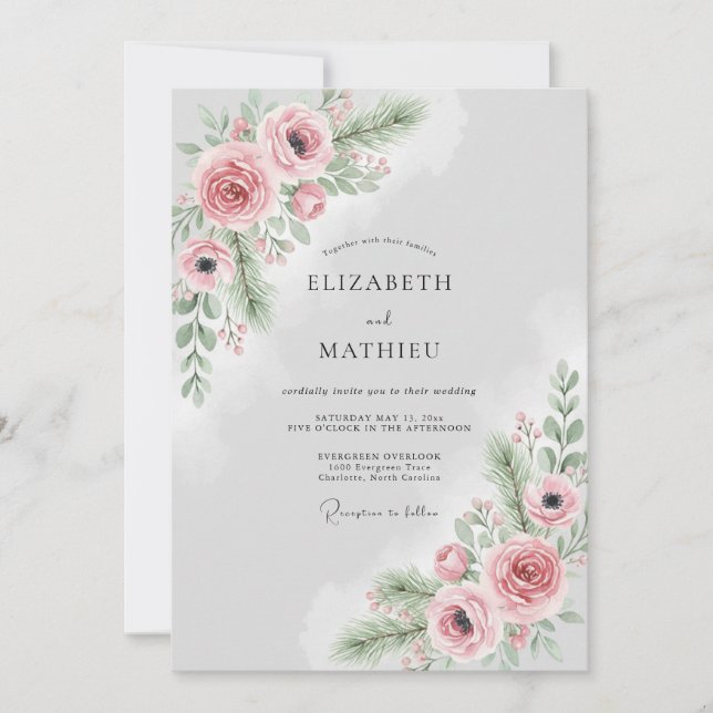 Blush Pink Misty Winter Wedding Invitation (Front)