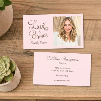 Blush Pink Mocha Script Photo Lashes and Brows Business Card