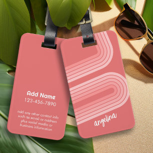 Blush Pink Mod Retro Striped Pattern Custom Name Luggage Tag