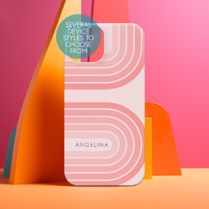 Blush Pink Mod Retro Striped Pattern Custom Name Samsung Galaxy Case