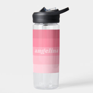 Blush Pink Mod Retro Striped Pattern Custom Name Water Bottle