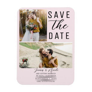 Blush Pink Modern 2 Photos Save the Date Wedding Magnet