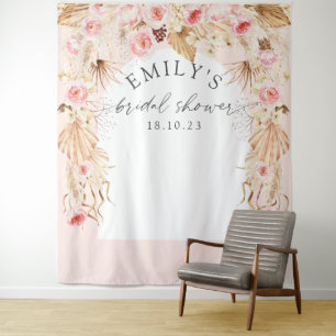 Blush pink Modern arch Boho floral pampas backdrop Tapestry