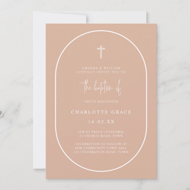 Blush Pink Modern Arch Script Minimalist Baptism I Invitation (Front)