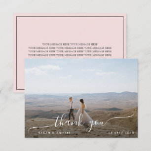 Blush Pink Modern Border Photo Script Wedding Thank You Card