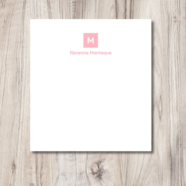 Blush Pink Modern Chic Trendy Monogram Name  Notepad (Creator Uploaded)