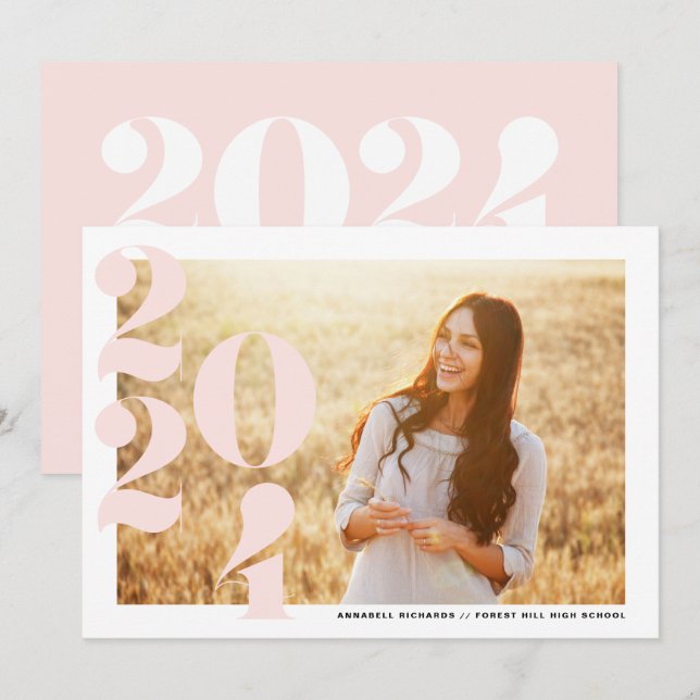 Blush Pink Modern Class of 2024 Photo Graduation Invitation (Front/Back)