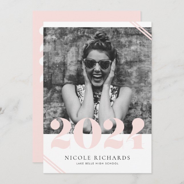Blush Pink Modern Class of 2024 Photo Graduation Invitation (Front/Back)