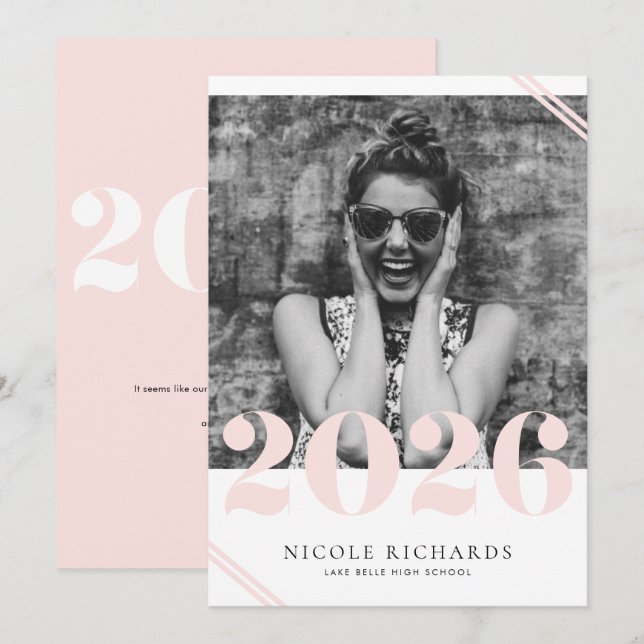 Blush Pink Modern Class of 2024 Photo Graduation Invitation (Front/Back)