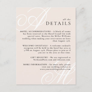 Blush Pink Modern Edge Elegant Monogram Details Enclosure Card