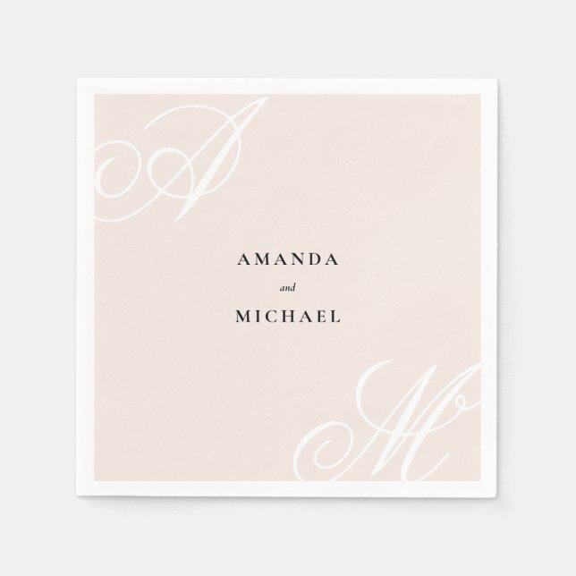 Blush Pink Modern Edge Elegant Monogram Wedding Napkin (Front)