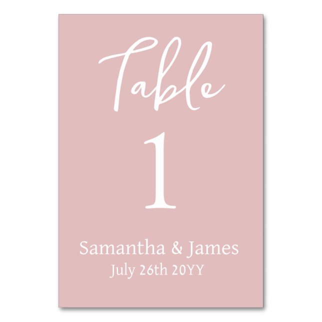 Blush Pink Modern Elegance Wedding Table Number (Back)