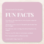 Blush Pink Modern fun fact list Wedding Custom Square Paper Coaster<br><div class="desc">Add a touch of uniqueness and fun to your wedding with our "Blush Pink Modern Fun Fact List Wedding Custom Square Paper Coaster." These personalised coasters are a creative and engaging way to entertain your guests while celebrating your special day. The design features a soft blush pink background that exudes...</div>