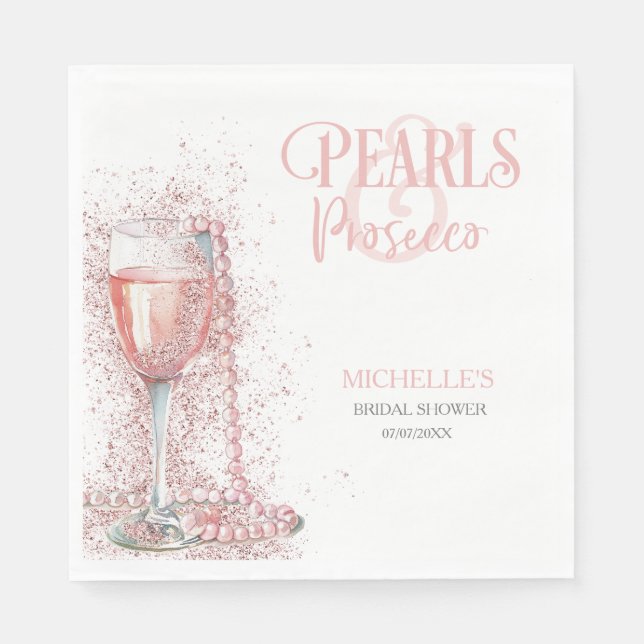 Blush Pink Modern Glitter Pearls and Prosecco Napkin (Front)