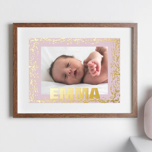 BLUSH PINK   MODERN GOLD TEXTURE PHOTO FRAME FOIL PRINTS