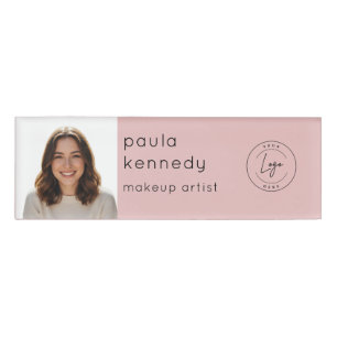Blush Pink Modern Logo Photo Makeup Name Tag
