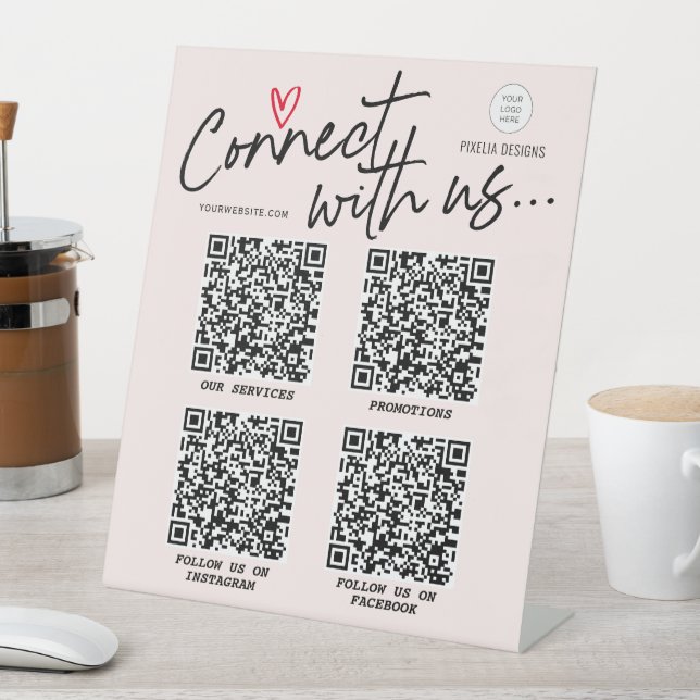 Blush pink Modern logo QR Code social media sign (In SItu)