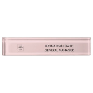 Blush Pink Modern Manager Business Logo Desk Name Nameplate