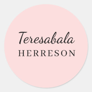 Blush Pink Modern Minimal Monogram Design Classic Round Sticker