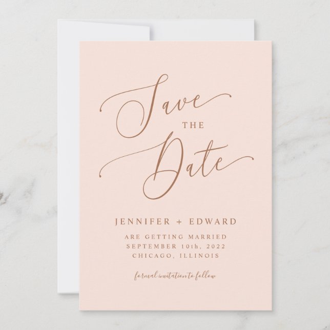 Blush Pink Modern Minimal Save The Date (Front)