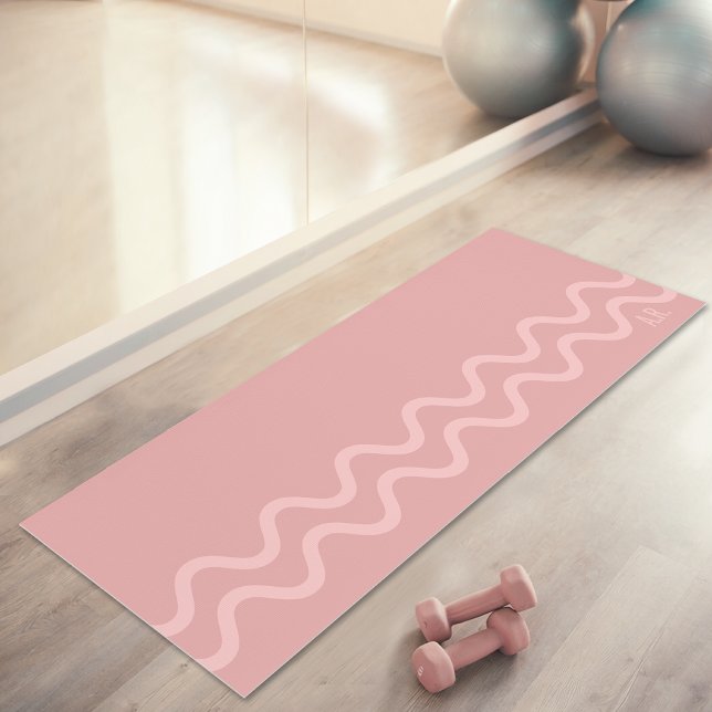 Blush Pink Modern Minimal Wavy Lines With Initials Yoga Mat (Disclaimer: This image is a digital mockup.)