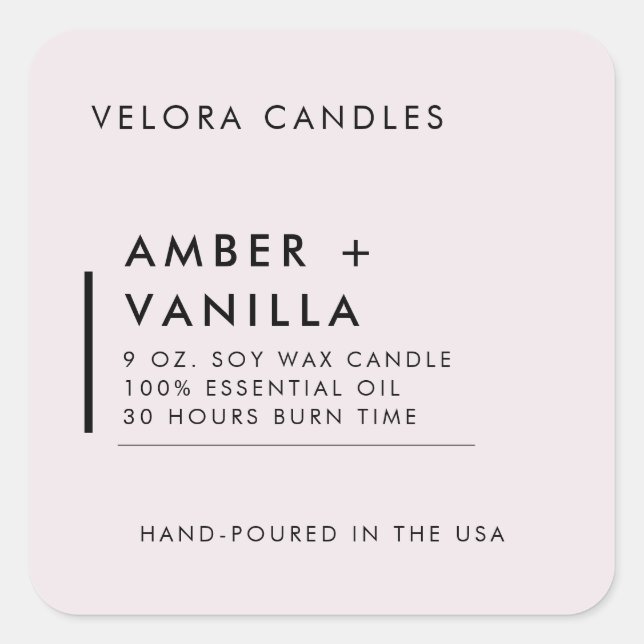 Blush Pink Modern Minimalist Candle Label Sticker (Front)