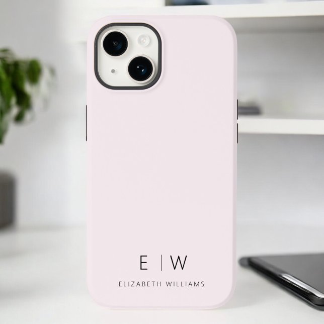 Blush Pink Modern Minimalist Monogram Name Case-Mate iPhone Case (Creator Uploaded)