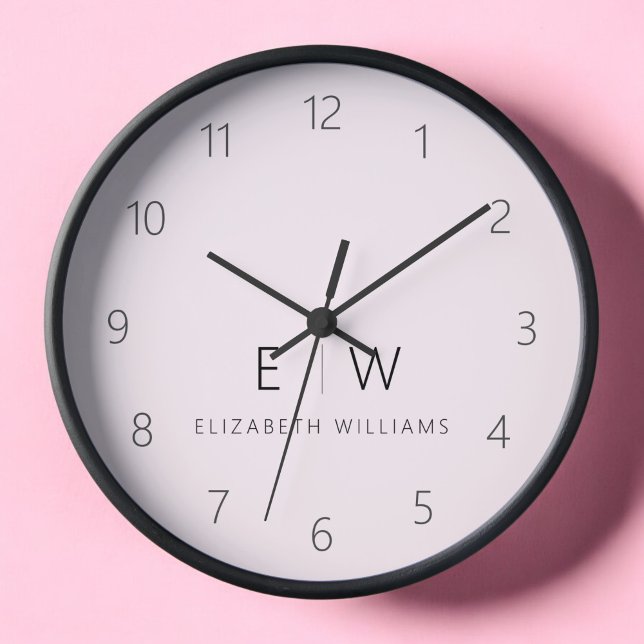 Blush Pink Modern Minimalist Monogram Name Clock (Creator Uploaded)