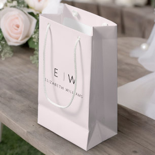 Blush Pink Modern Minimalist Monogram Name Small Gift Bag