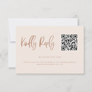 Blush Pink Modern Minimalist Wedding QR Code RSVP Card