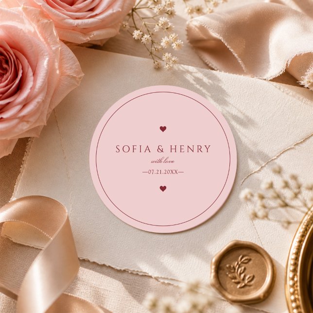 Blush Pink Modern Minimalist Wedding Stickers (Creator Uploaded)