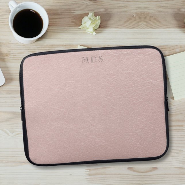 Blush Pink Modern Monogram Laptop Sleeve (Just add your initials to this elegant faux leather look laptop sleeve)