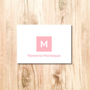 Blush Pink Modern Monogram Personalized Name  Note Card
