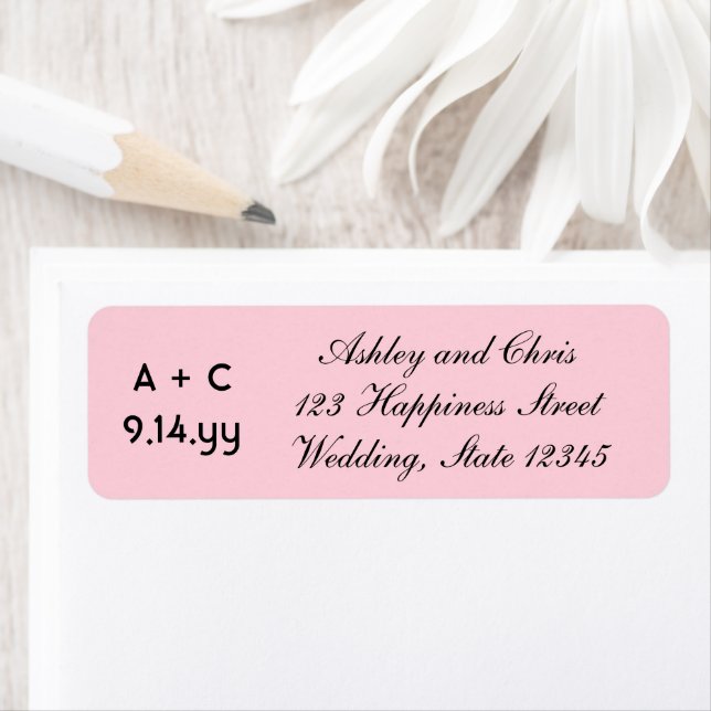 Blush Pink Modern Personalised Wedding Invitation Return Address Label (Insitu)