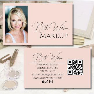 Blush Pink Modern Photo Beauty Business Card