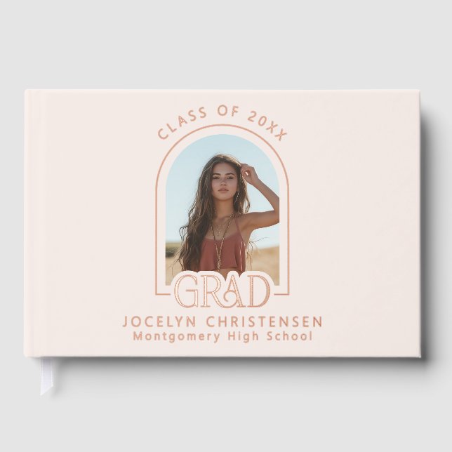 Blush Pink Modern Photo Graduation Rose Gold  Guest Book (Front)