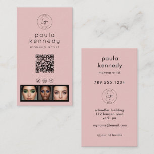 Blush Pink Modern Photo Logo QR Code Business Card